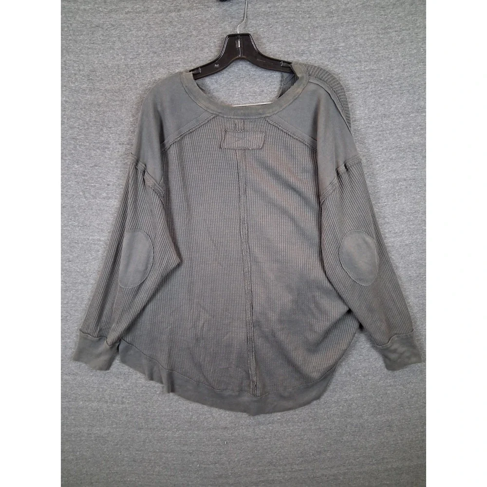 NEW Free People Shirt Womens Medium Gray Tunic Waffle Knit Casual Boho Oversized